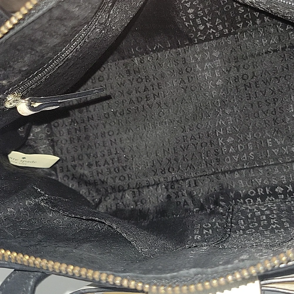 kate spade Black Leather Satchel with Ivory Bow Accent